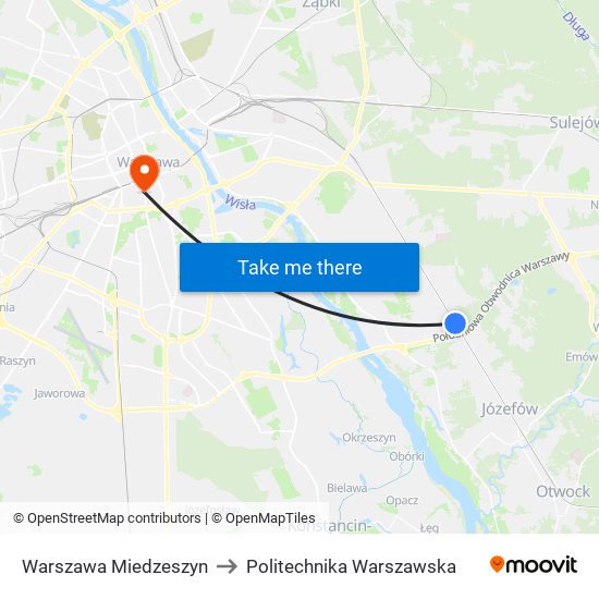 Warszawa Miedzeszyn to Politechnika Warszawska map