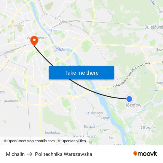 Michalin to Politechnika Warszawska map