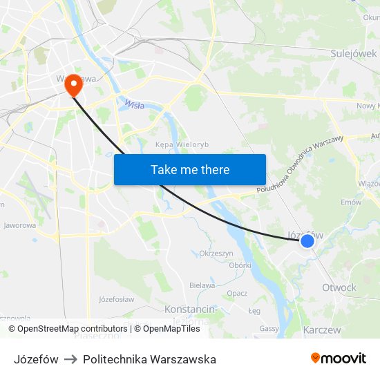 Józefów to Politechnika Warszawska map