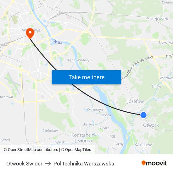 Otwock Świder to Politechnika Warszawska map