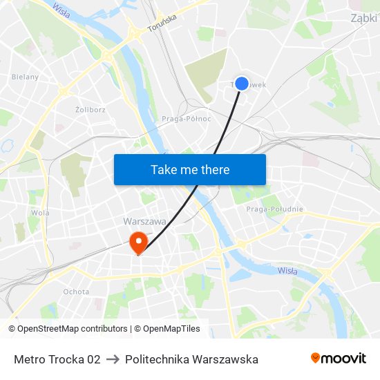 Metro Trocka 02 to Politechnika Warszawska map