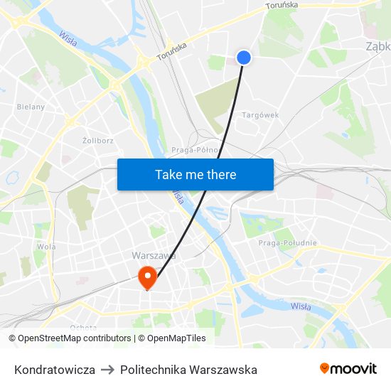 Kondratowicza to Politechnika Warszawska map