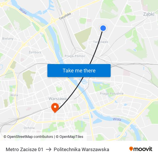 Metro Zacisze 01 to Politechnika Warszawska map