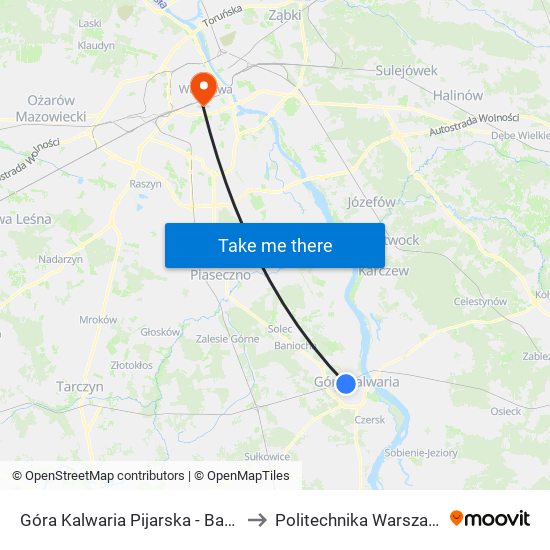 Góra Kalwaria Pijarska-Basen to Politechnika Warszawska map