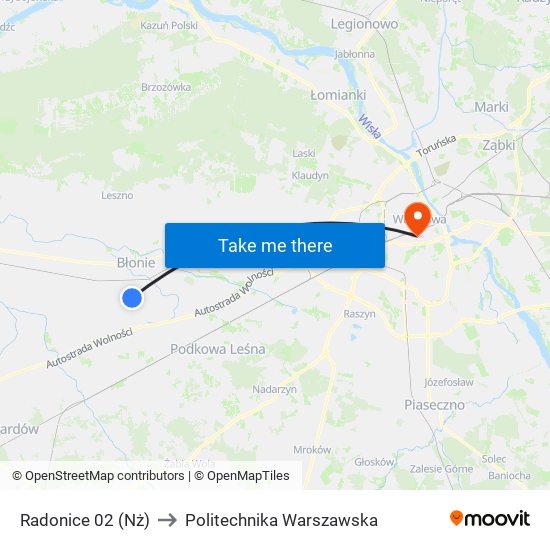 Radonice 02 (Nż) to Politechnika Warszawska map
