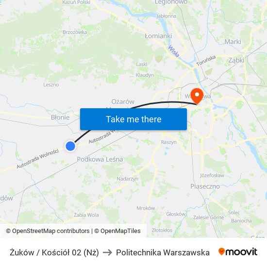 Żuków / Kościół 02 (Nż) to Politechnika Warszawska map