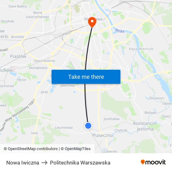 Nowa Iwiczna to Politechnika Warszawska map