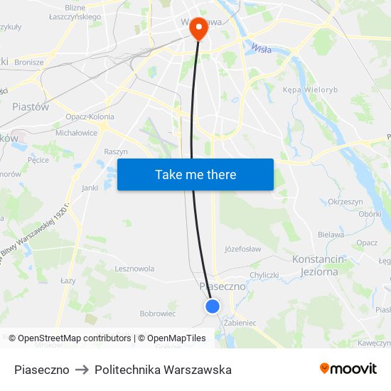 Piaseczno to Politechnika Warszawska map