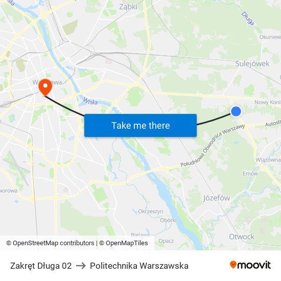 Zakręt Długa to Politechnika Warszawska map