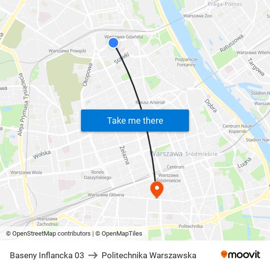 Baseny Inflancka to Politechnika Warszawska map