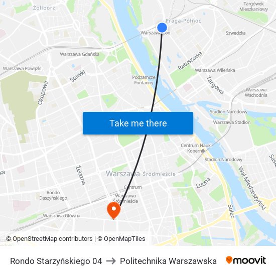 Rondo Starzyńskiego 04 to Politechnika Warszawska map