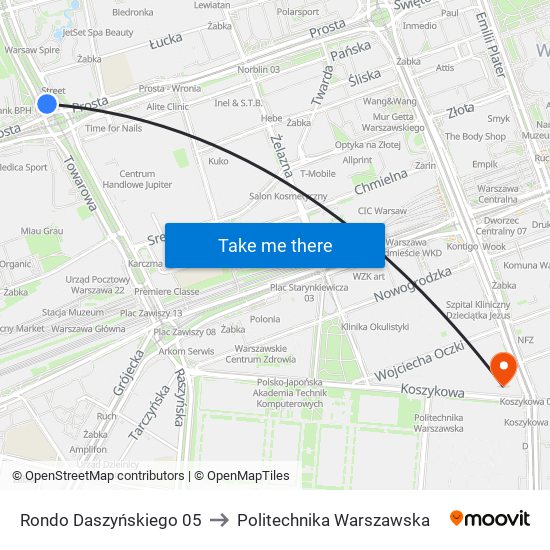 Rondo Daszyńskiego to Politechnika Warszawska map