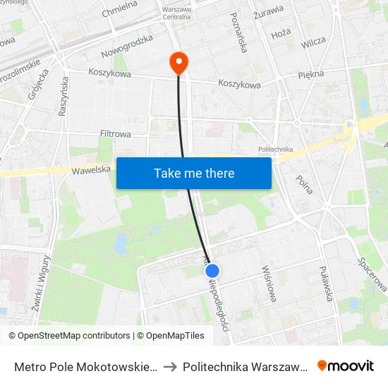 Metro Pole Mokotowskie 04 to Politechnika Warszawska map