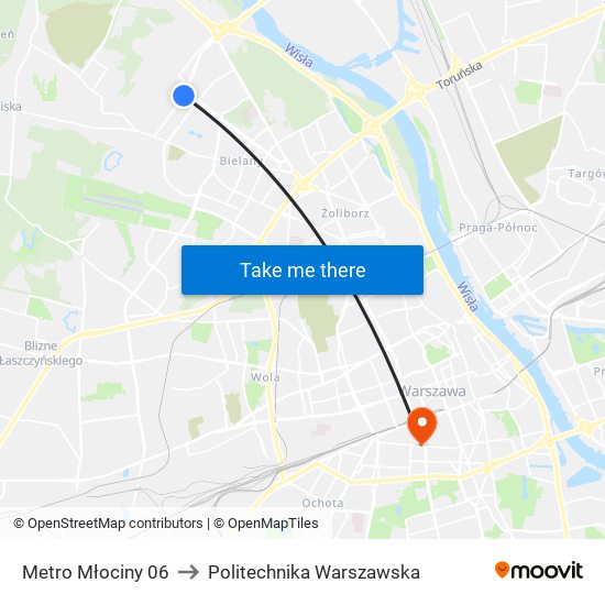 Metro Młociny to Politechnika Warszawska map