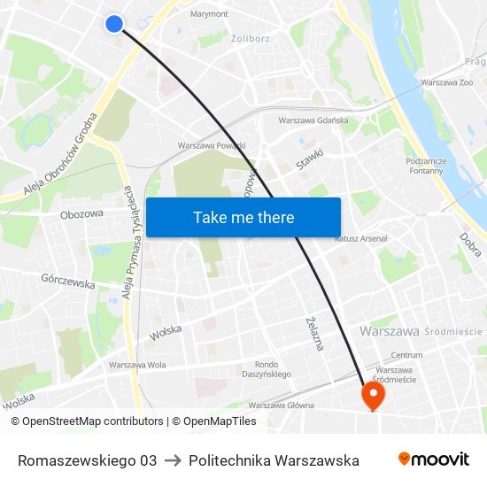 Romaszewskiego 03 to Politechnika Warszawska map