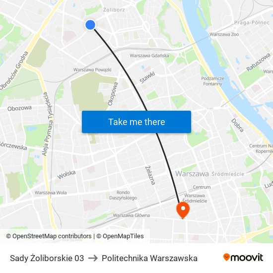 Sady Żoliborskie to Politechnika Warszawska map