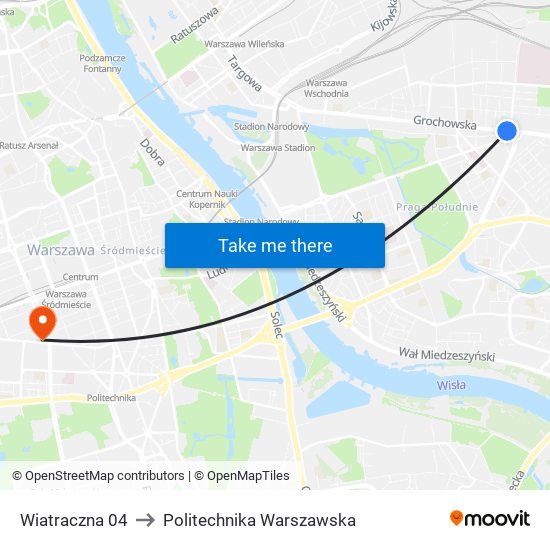 Wiatraczna 04 to Politechnika Warszawska map
