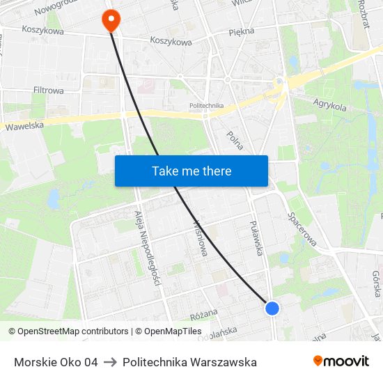 Morskie Oko to Politechnika Warszawska map