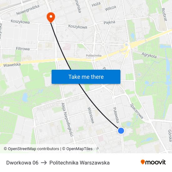 Dworkowa to Politechnika Warszawska map