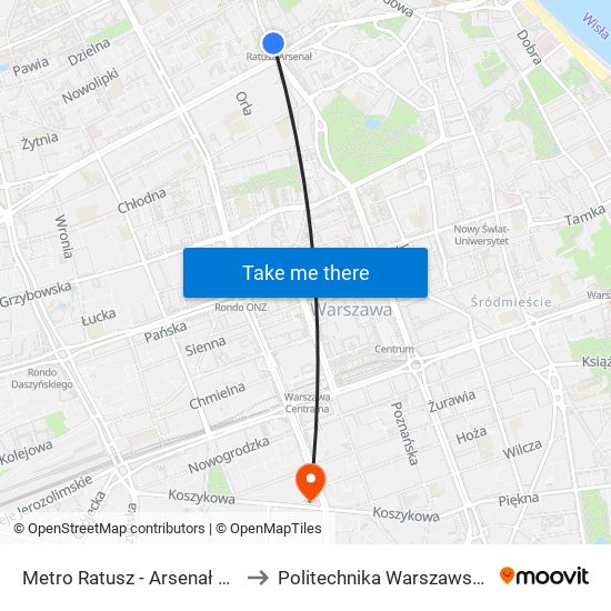 Metro Ratusz - Arsenał 04 to Politechnika Warszawska map