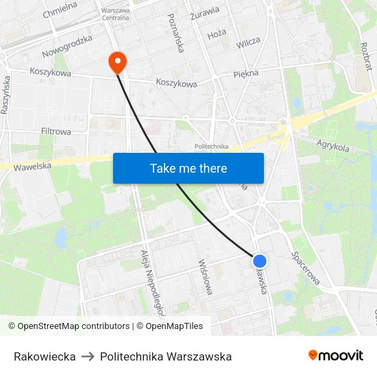 Rakowiecka to Politechnika Warszawska map