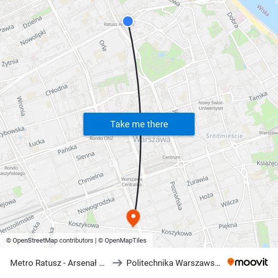 Metro Ratusz - Arsenał 09 to Politechnika Warszawska map