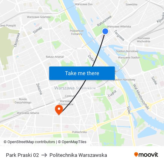 Park Praski to Politechnika Warszawska map