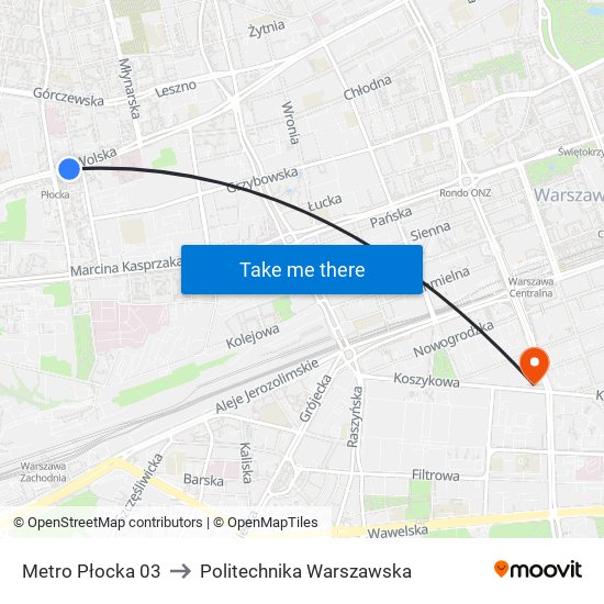 Metro Płocka 03 to Politechnika Warszawska map