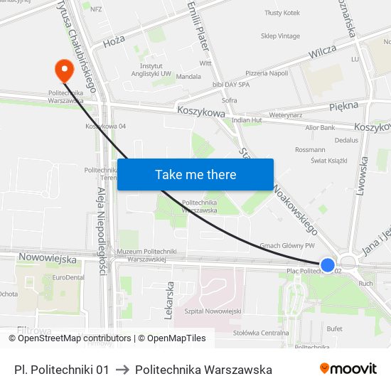 Pl. Politechniki 01 to Politechnika Warszawska map