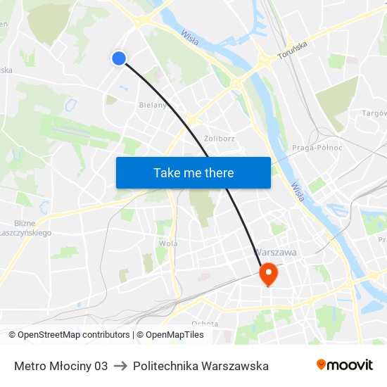 Metro Młociny 03 to Politechnika Warszawska map