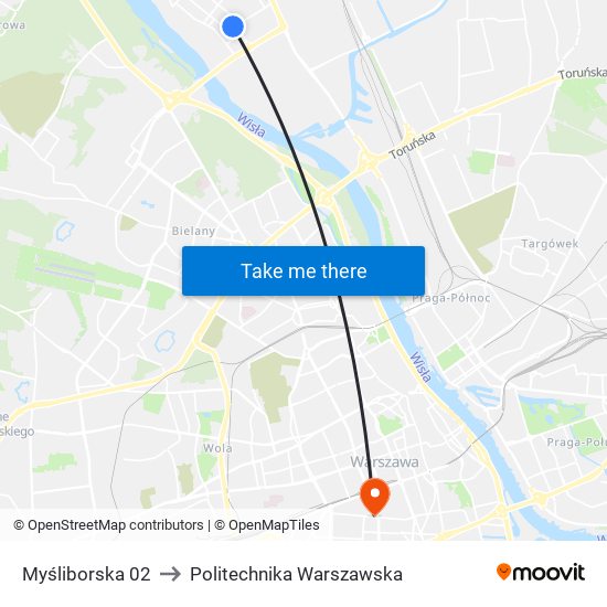 Myśliborska to Politechnika Warszawska map