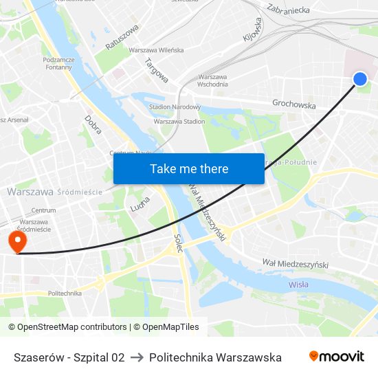 Szaserów-Szpital to Politechnika Warszawska map