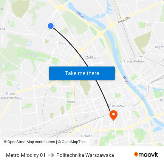 Metro Młociny to Politechnika Warszawska map