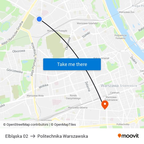 Elbląska 02 to Politechnika Warszawska map