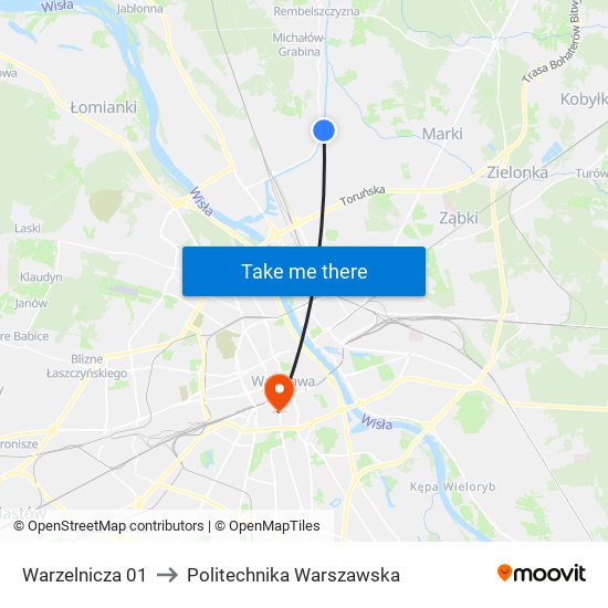 Warzelnicza to Politechnika Warszawska map