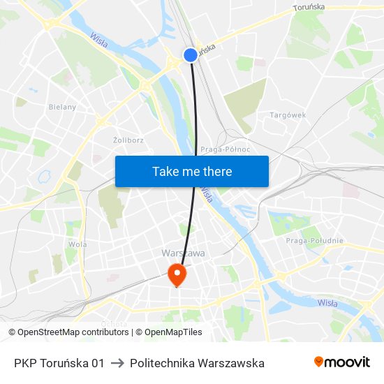 PKP Toruńska 01 to Politechnika Warszawska map