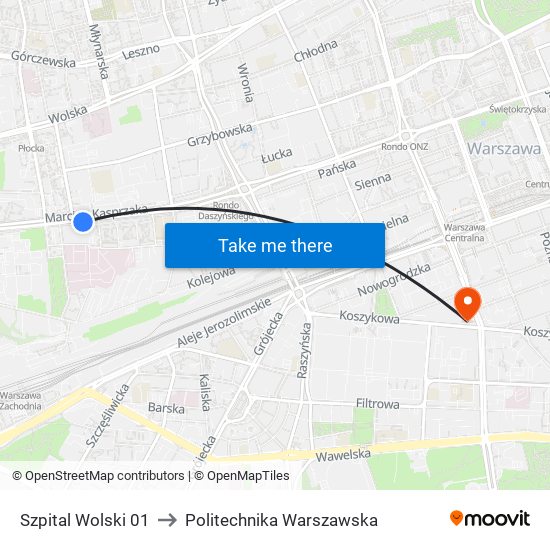 Szpital Wolski 01 to Politechnika Warszawska map