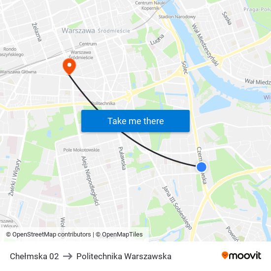 Chełmska 02 to Politechnika Warszawska map