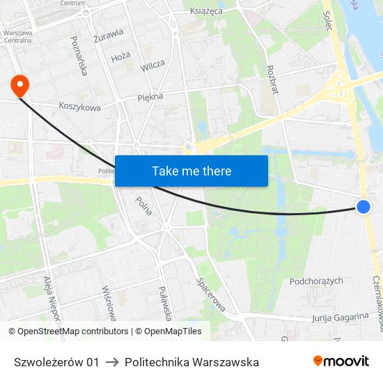 Szwoleżerów to Politechnika Warszawska map