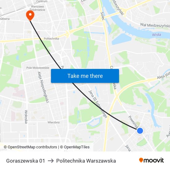 Goraszewska 01 to Politechnika Warszawska map