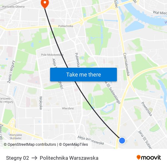 Stegny 02 to Politechnika Warszawska map