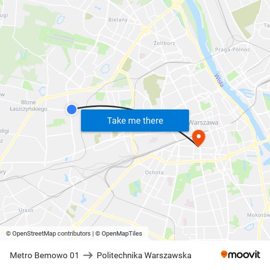 Metro Bemowo 01 to Politechnika Warszawska map