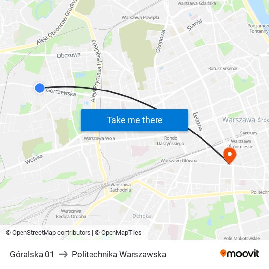 Góralska to Politechnika Warszawska map