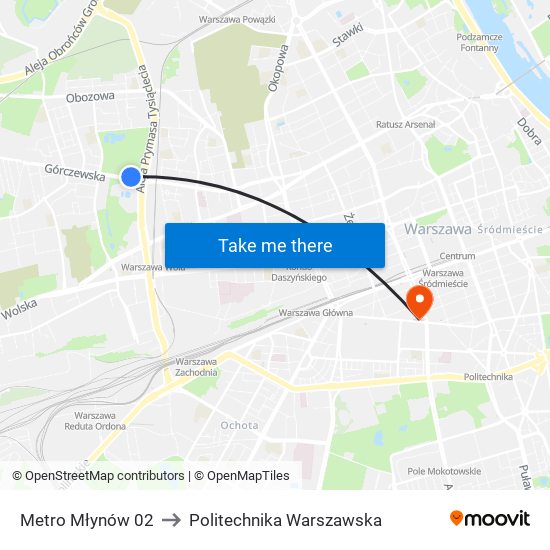 Metro Młynów 02 to Politechnika Warszawska map