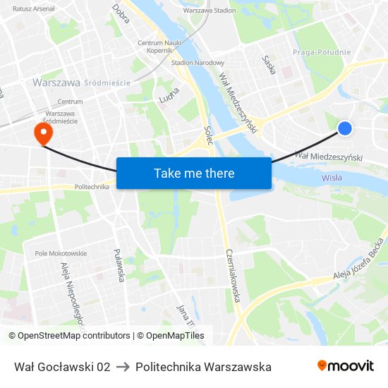 Wał Gocławski to Politechnika Warszawska map