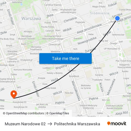 Muzeum Narodowe to Politechnika Warszawska map