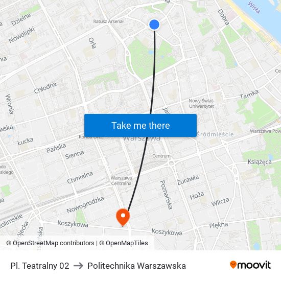 Pl. Teatralny 02 to Politechnika Warszawska map