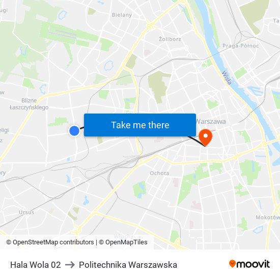 Hala Wola 02 to Politechnika Warszawska map