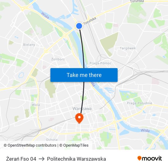 Żerań Fso to Politechnika Warszawska map