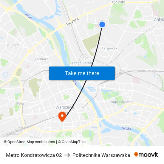 Metro Kondratowicza 02 to Politechnika Warszawska map